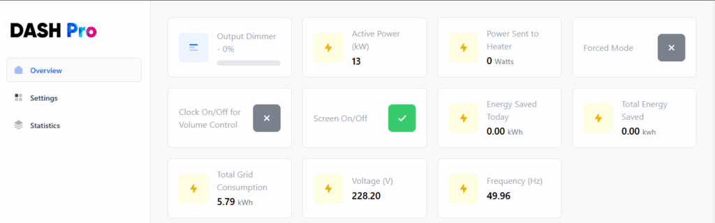 Microsolar local web interface main controls